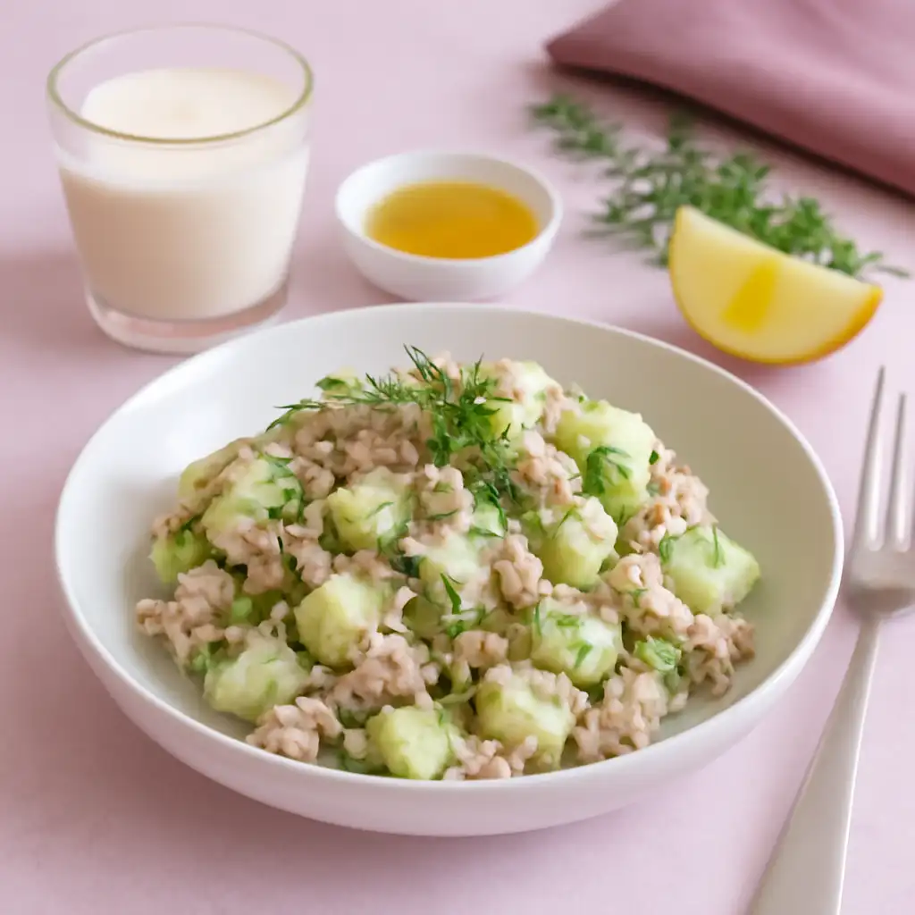 Салат с тунцом, картофелем и огурцом (без глютена)