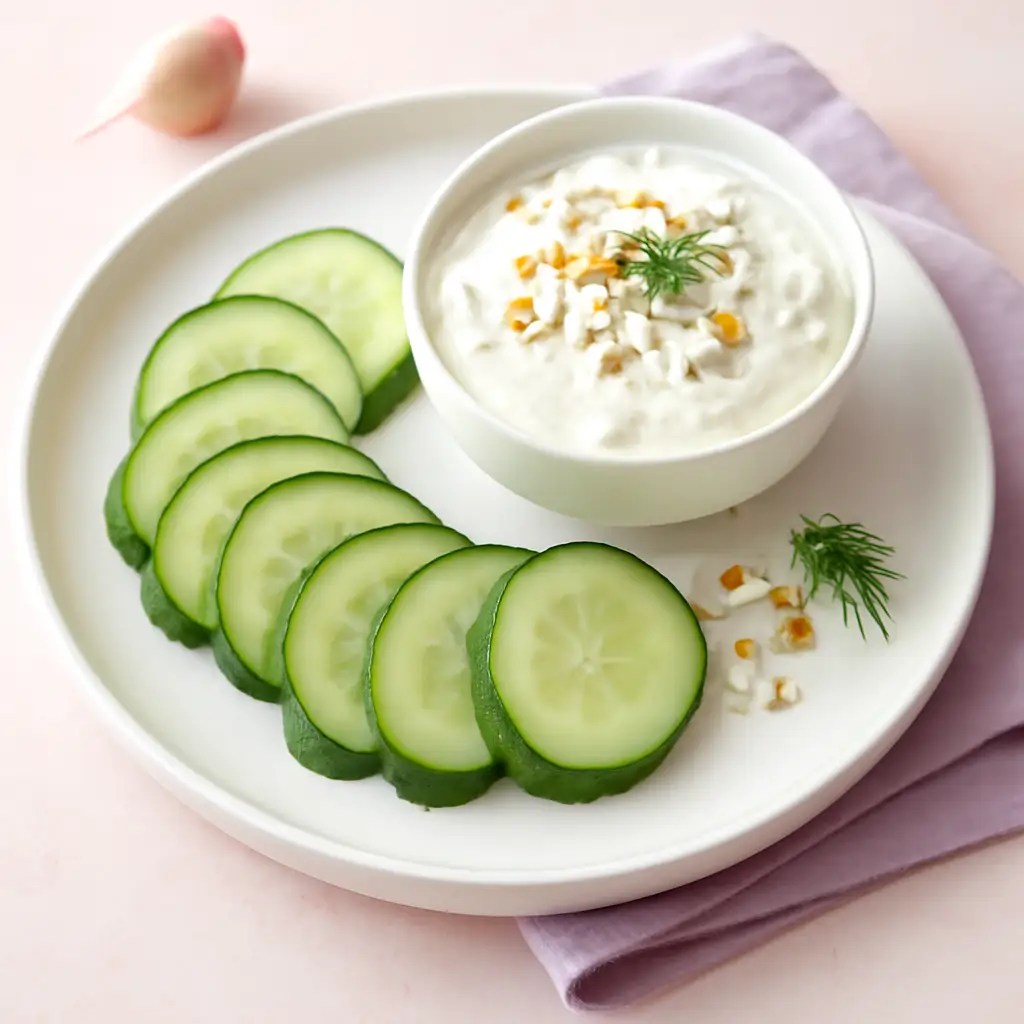 Творожный дип с огурцом, зеленью и грецким орехом